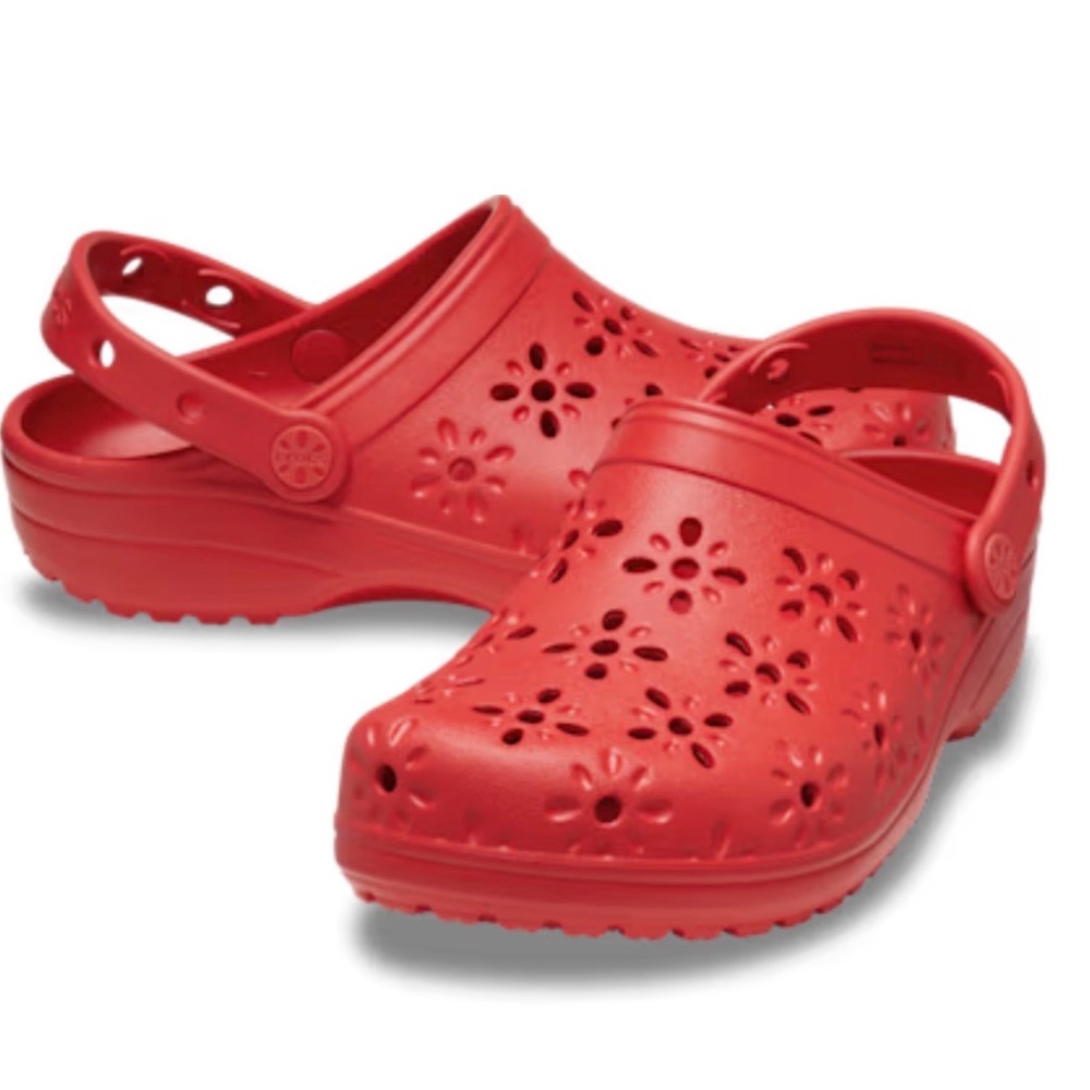 CROCS Red Floral Mules & Clogs